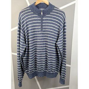 Peter Millar Wells ¼ Zip Merino Wool Linen Pullover Men’s XL Navy White Stripe